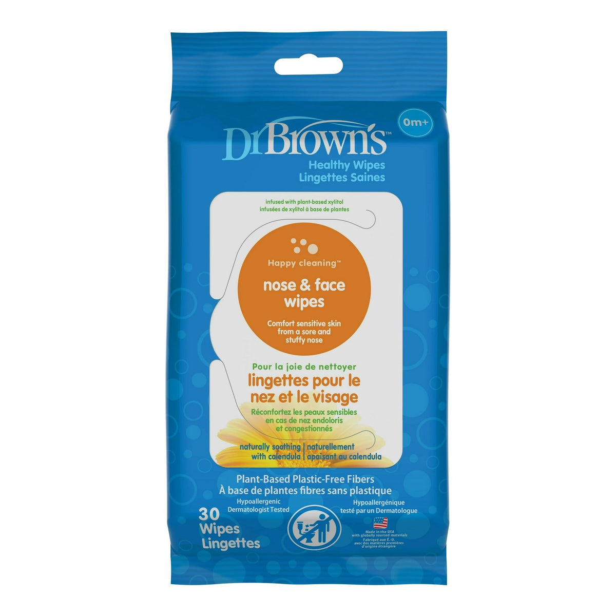 Dr. Brown's Nose and Face Healthy Wipes, Safe Cleaning and Moisturizing for Babies and Toddlers, Hypoallergenic for Sensitive Skin, 30 Count, 1-Pack