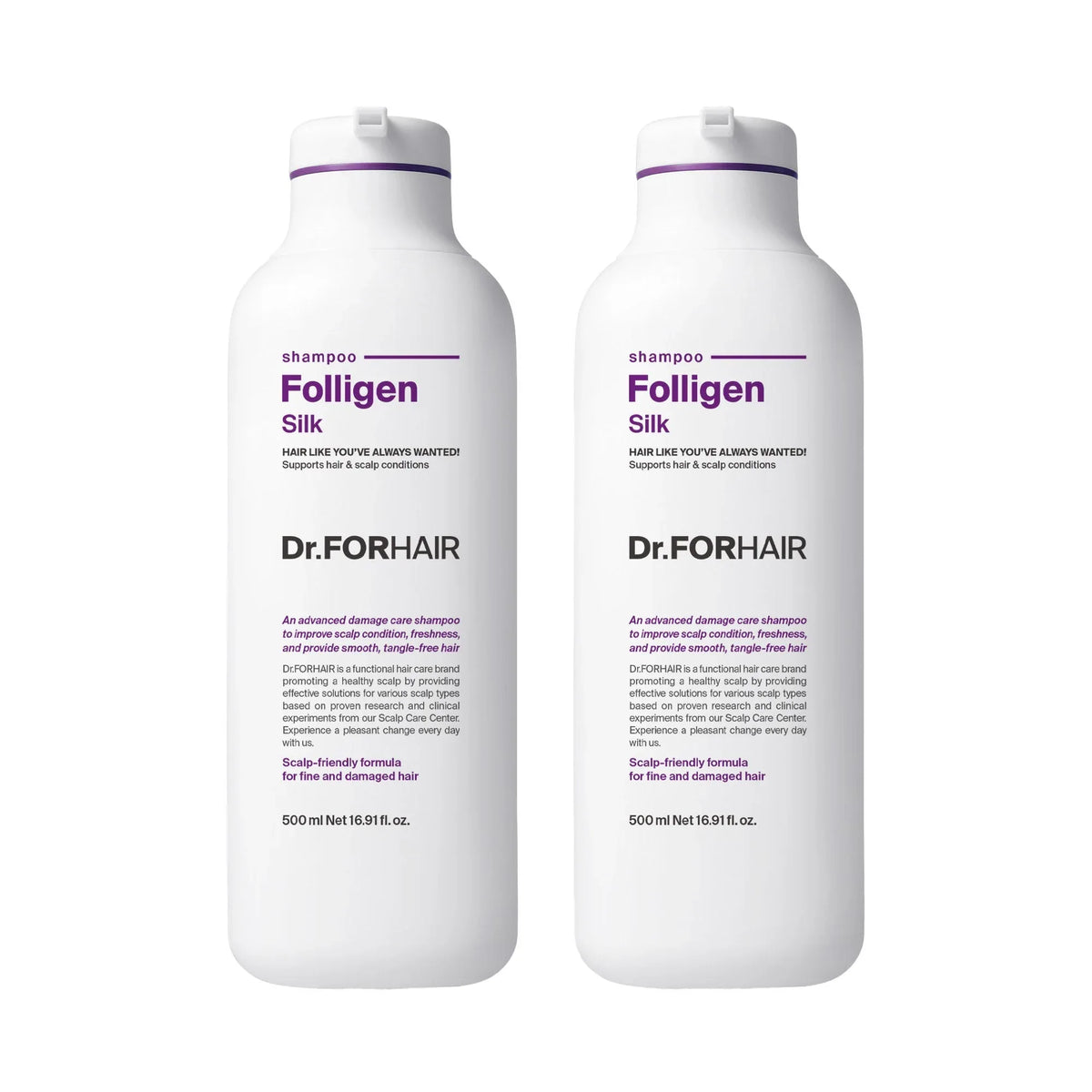 Dr.FORHAIR Folligen Silk Shampoo, 16.9 fl oz, 2-pack - USA MEGA SHOP