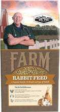 Rabbit feed bag with Dr. Pol Farm Rabbit Feed branding and ingredient info