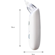White electric nasal aspirator shown from side with angled clear suction nozzle