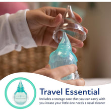 Blue nasal aspirator held with a clear storage case