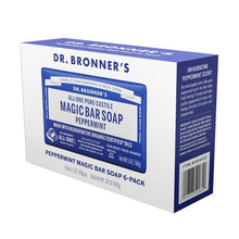 Dr. Bronner's peppermint magic bar soap 6-pack carton side with barcode