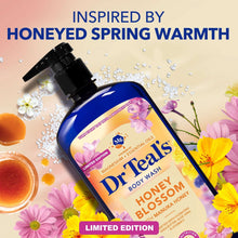 Dr Teal's Honey Blossom body wash bottle with honey and spring floral theme