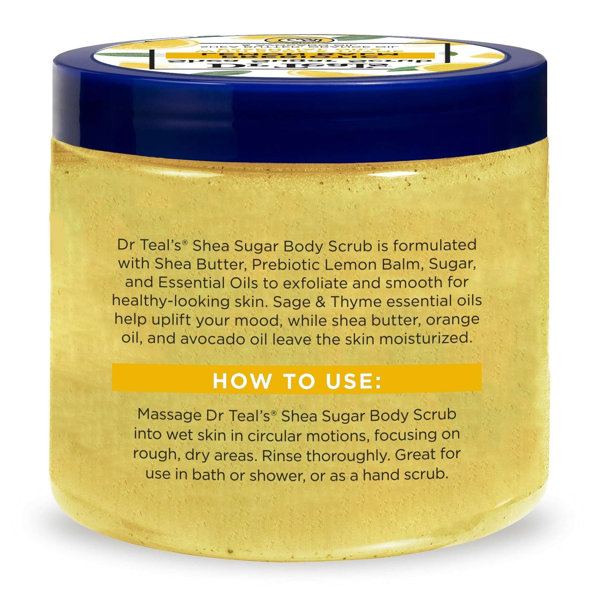 Dr Teal's Shea Sugar Body Scrub With Prebiotic Lemon Balm and Essential Oils - 19 oz