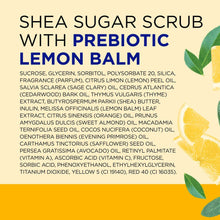 Dr Teal's shea sugar scrub ingredient list card with lemon balm