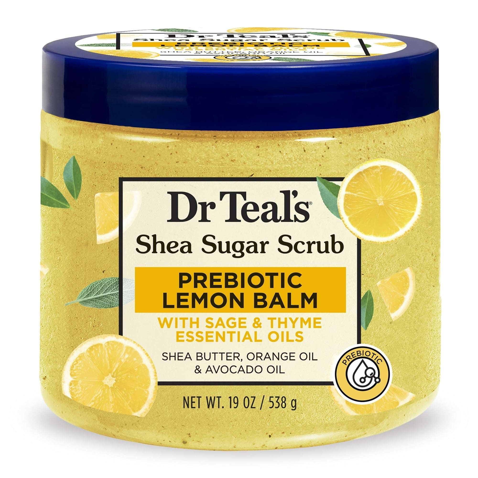 Dr Teal's Shea Sugar Body Scrub With Prebiotic Lemon Balm and Essential Oils - 19 oz