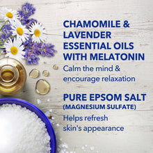 Dr Teal's foaming bath ingredients: Epsom salt crystals and essential oil accents