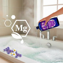 Dr Teal's foaming bath bottle being poured into a bathtub