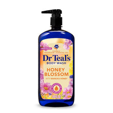 Dr Teal's Honey Blossom body wash pump bottle, blue with floral label