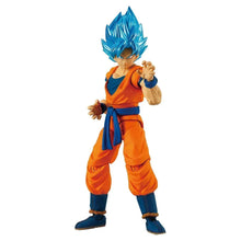 Orange and blue action figure with spiky cyan hair, standing pose