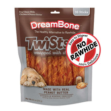 Dog chew bag of chicken-wrapped peanut butter twists, 36 sticks, no rawhide