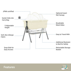 Dream On Me Lotus Bassinet and Bedside Sleeper in Ivory, Lightweight, Carry Bag Included