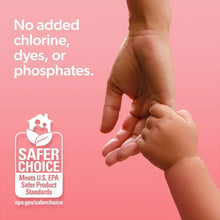 Parent and baby hands with Safer Choice label