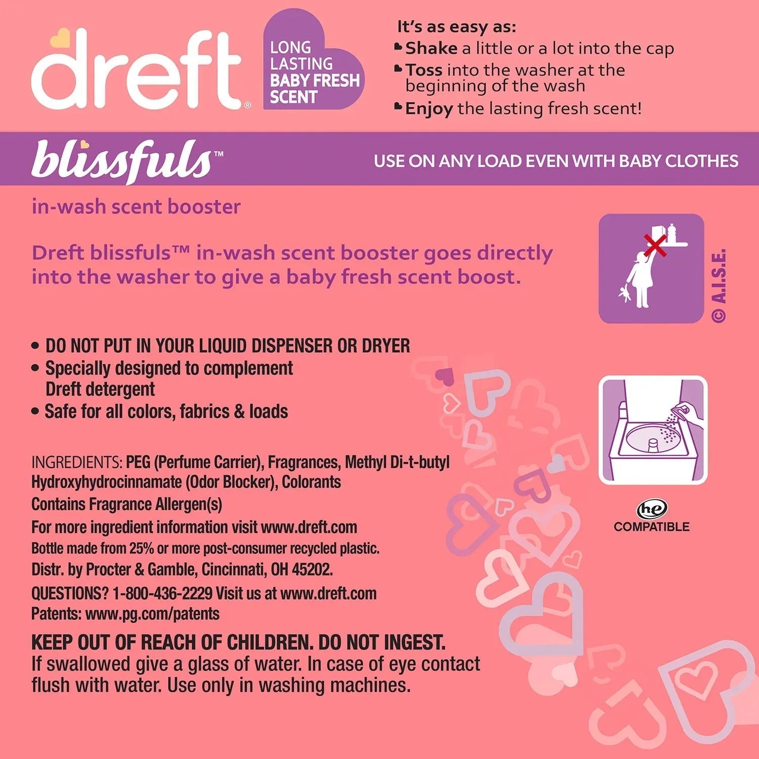 Dreft Blissfuls In-Wash Laundry Scent Booster Beads, Baby Fresh Scent, 39.9 oz.