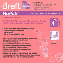 Dreft blissfuls in-wash scent booster beads bottle with rear label information