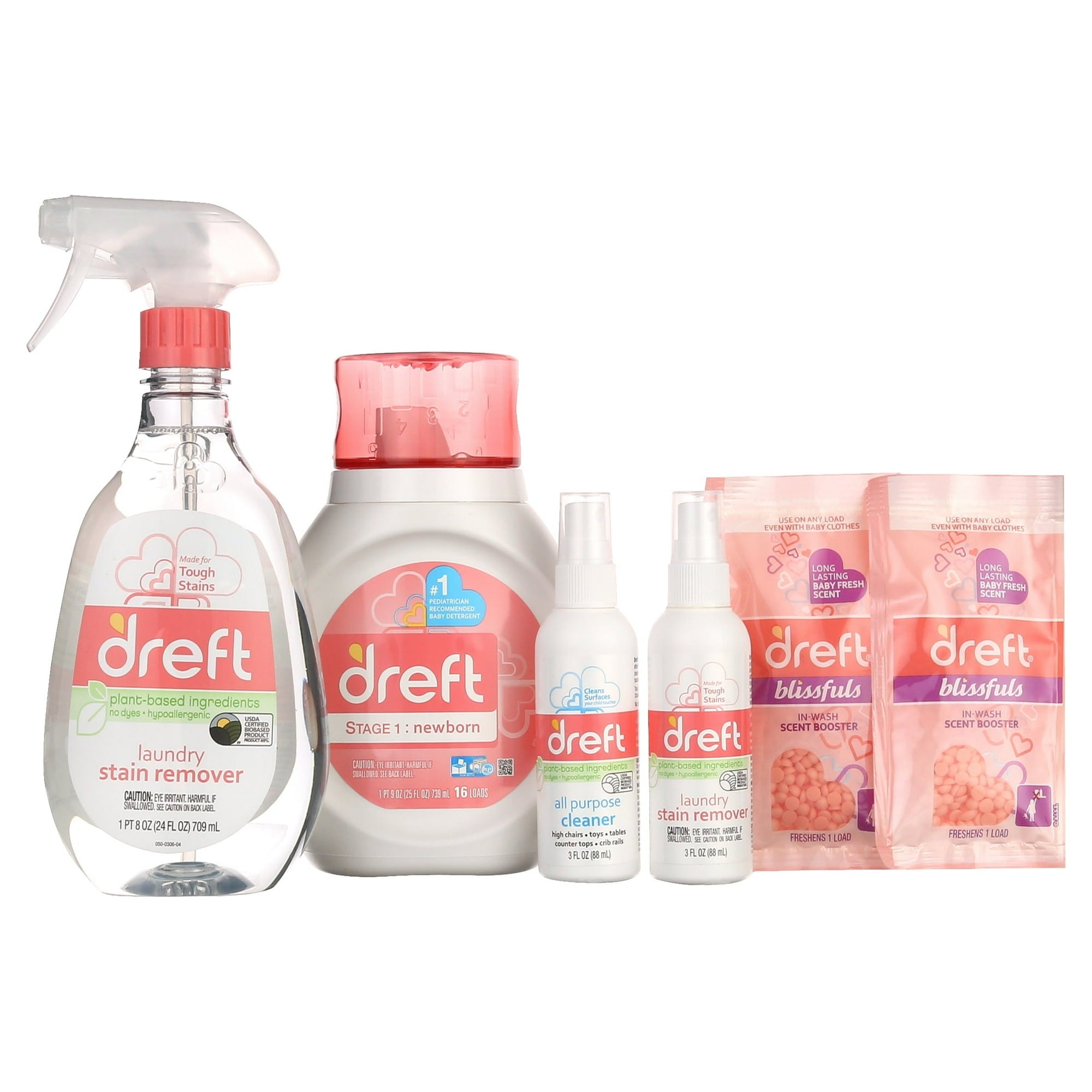 Dreft Bundle of Bliss Baby Gift Set with Laundry Detergent and Stain Remover, Infant Essentials, 16 Loads, 7 Pieces