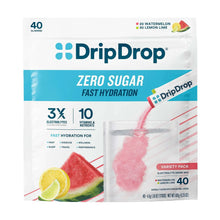 Zero sugar electrolyte drink variety pack pouch front, 40 sticks labeled watermelon and lemon-lime