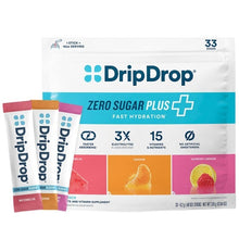 DripDrop Hydration Zero Sugar Plus, 33 Stick Packs in Resealable Pouch, Variety Pack