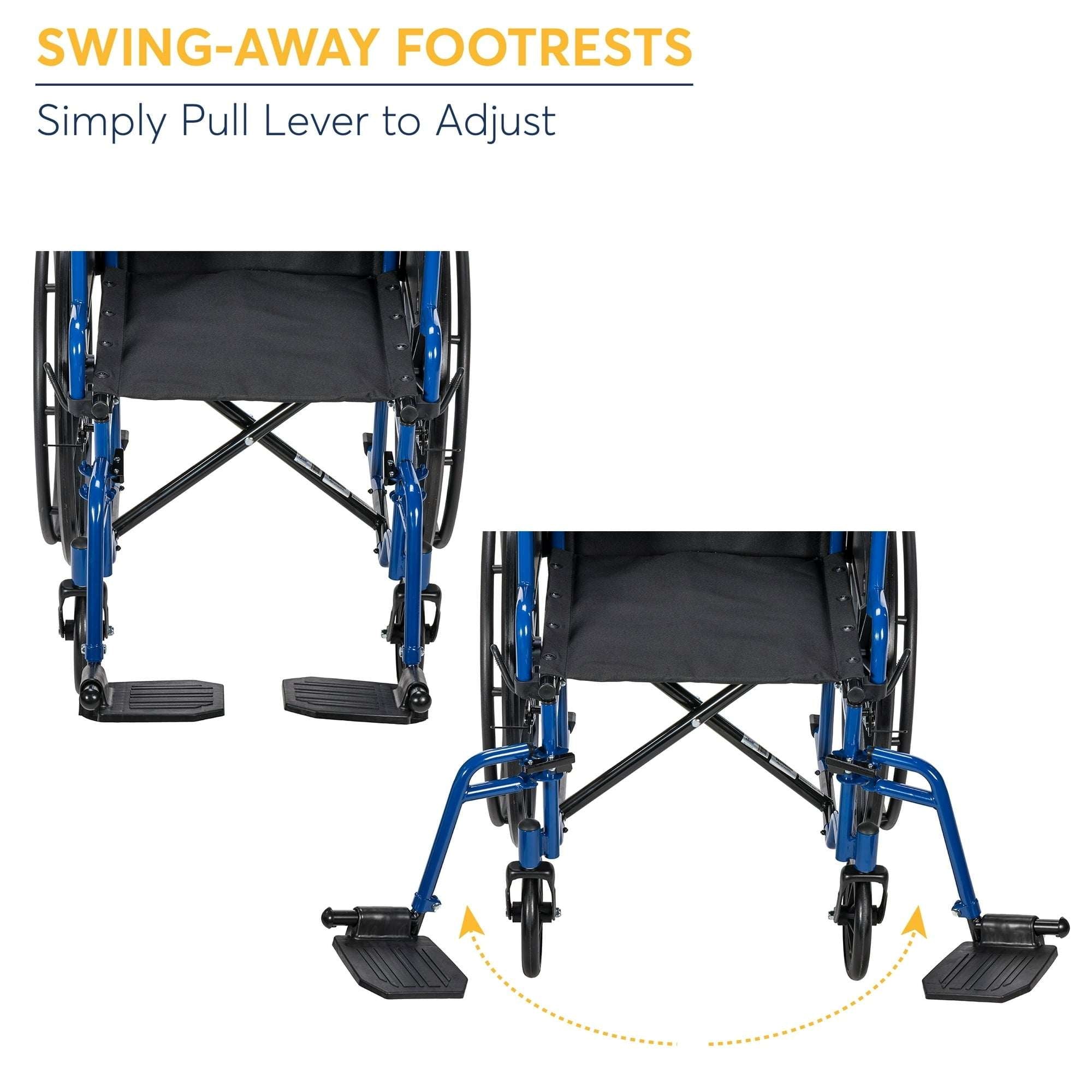 Drive Medical Blue Streak Manual Wheelchair with Flip-Back Desk Arms and Swing-Away Footrests, Steel Frame, 20 inch Seat