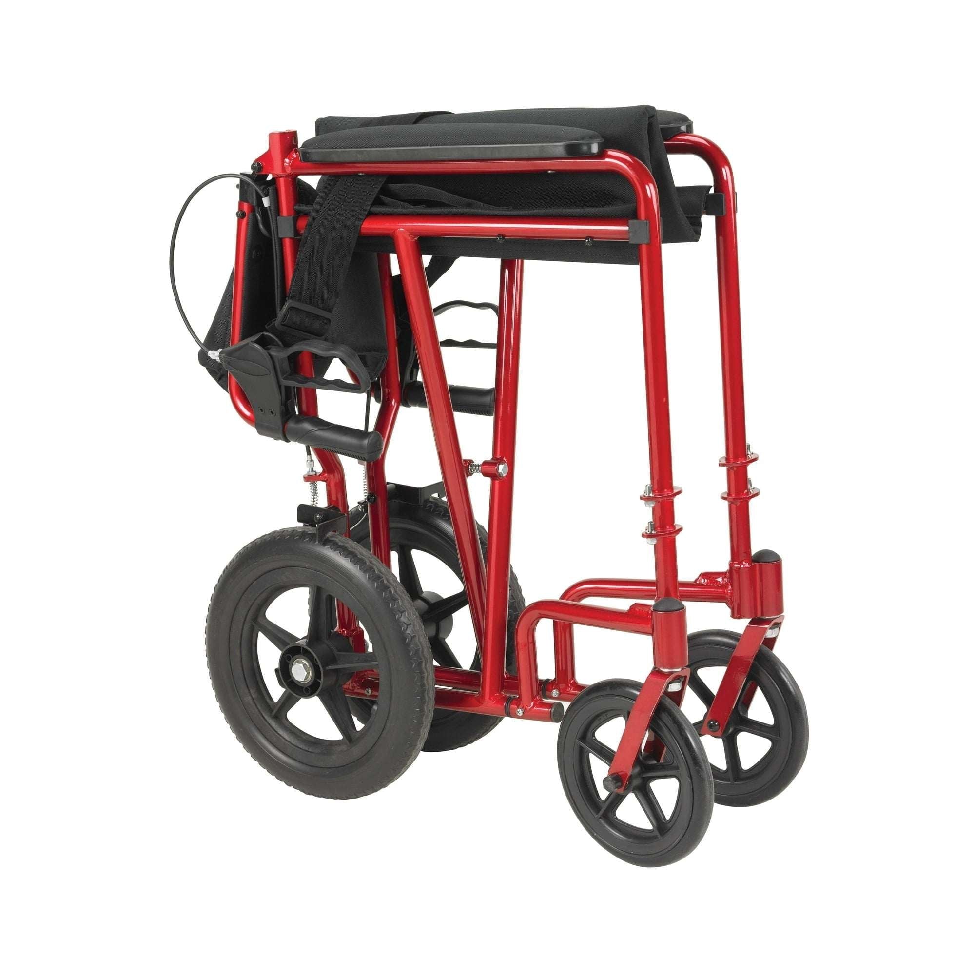 Drive Medical Lightweight Expedition Transport Wheelchair with Hand Brakes, 19" Seat Red