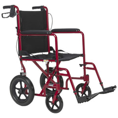 Drive Medical Lightweight Expedition Transport Wheelchair with Hand Brakes, 19" Seat Red