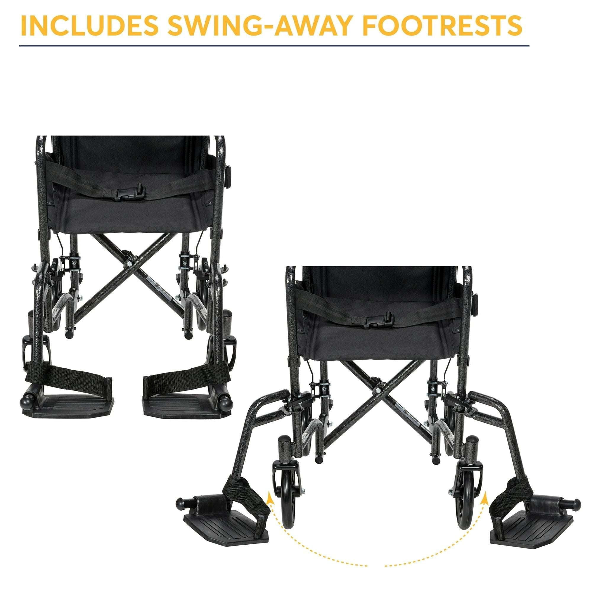 Drive Medical Lightweight Steel Transport Wheelchair, Fixed Full Arms, 19" Seat