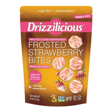 Frosted strawberry mini rice cakes bag with pink frosted bite pieces