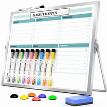 Desktop double-sided dry erase whiteboard with stand and colorful markers, magnets, eraser