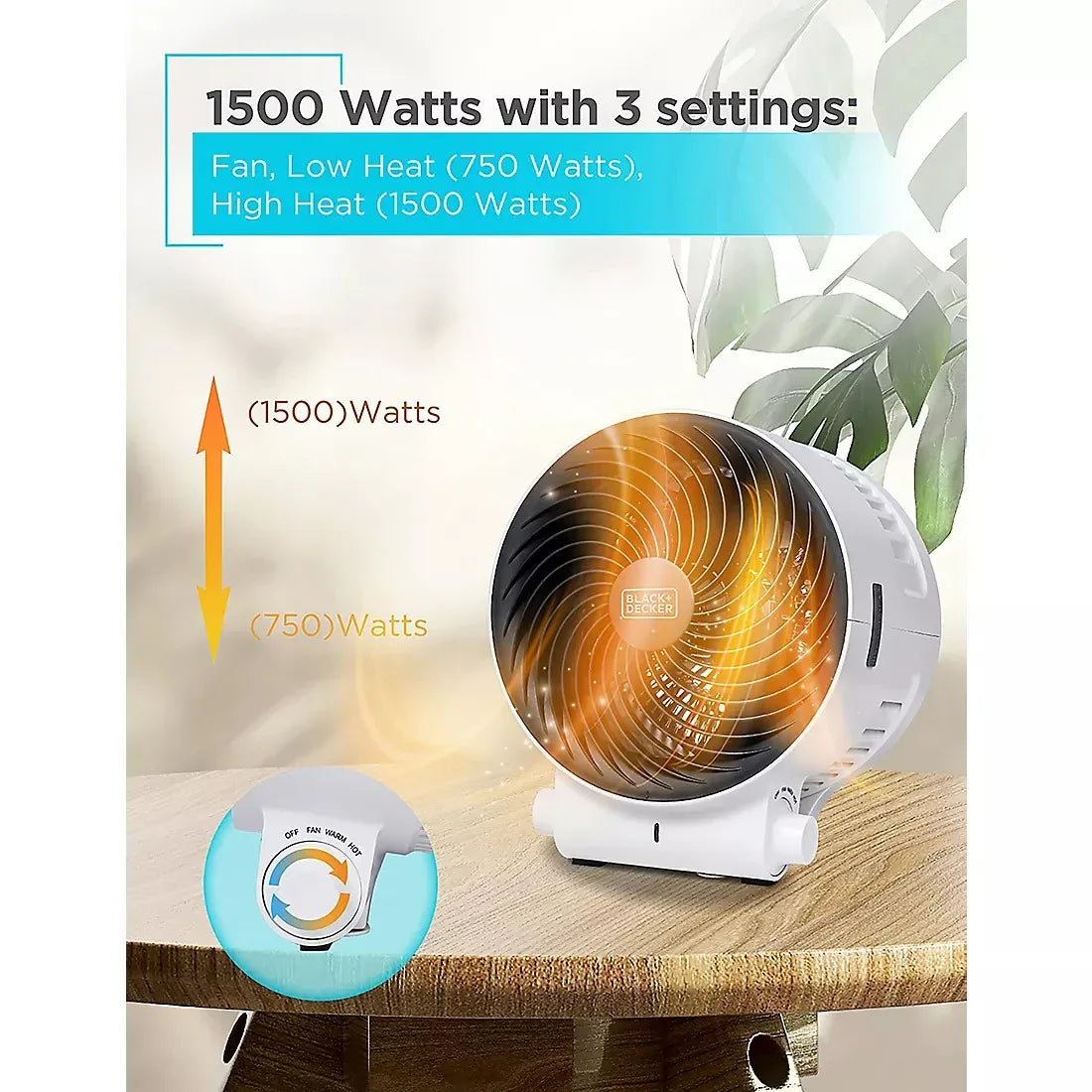 BLACK+DECKER Dual Function Desktop Heater and Fan, 3 Settings, 750W/1500W