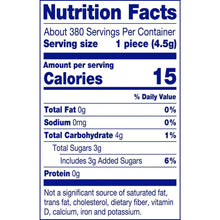 Nutrition Facts label showing calories 15 per piece and serving size 4.5 g