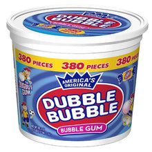 Bubble gum container tub with Dubble Bubble branding and 380 pieces text