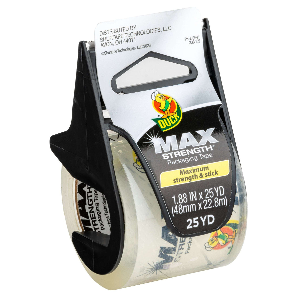 Duck Max Strength Clear Packing Tape with Dispenser, 1.88" x 25 yd, 1 Roll