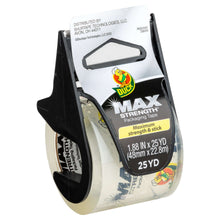Clear packing tape roll with black dispenser, Max Strength, 1.88 in x 25 yd