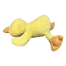33-inch duck Easter plush, yellow plush lying on side with orange wings and feet