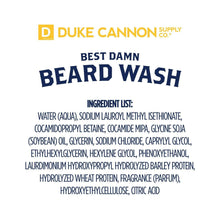 Beard wash label panel with ingredient list text on white background