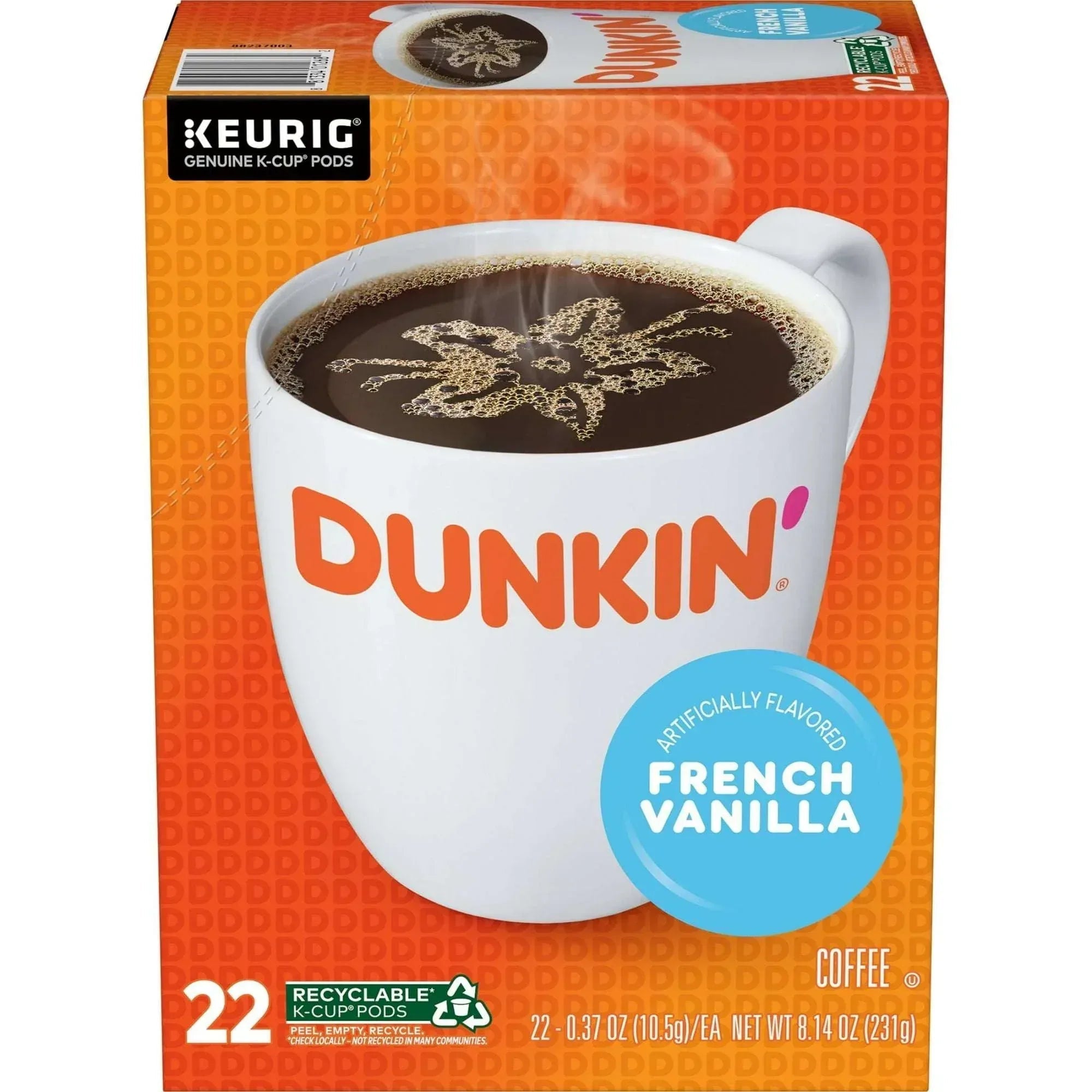 Dunkin’ French Vanilla Artificially Flavored Coffee, Keurig K Cup Pods, 10 Count Box