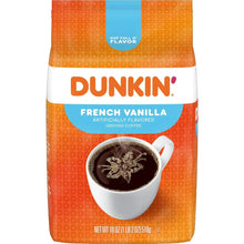 Dunkin French Vanilla ground coffee bag with cup illustration on front