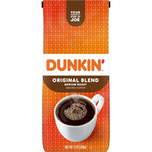 Dunkin' Original Blend medium roast ground coffee bag with cup graphic