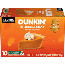 Dunkin Pumpkin Spice Keurig K-Cup coffee pod box, orange packaging with recipe artwork