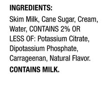 Ingredients panel for coffee creamer: skim milk, cane sugar, cream, water, contains milk