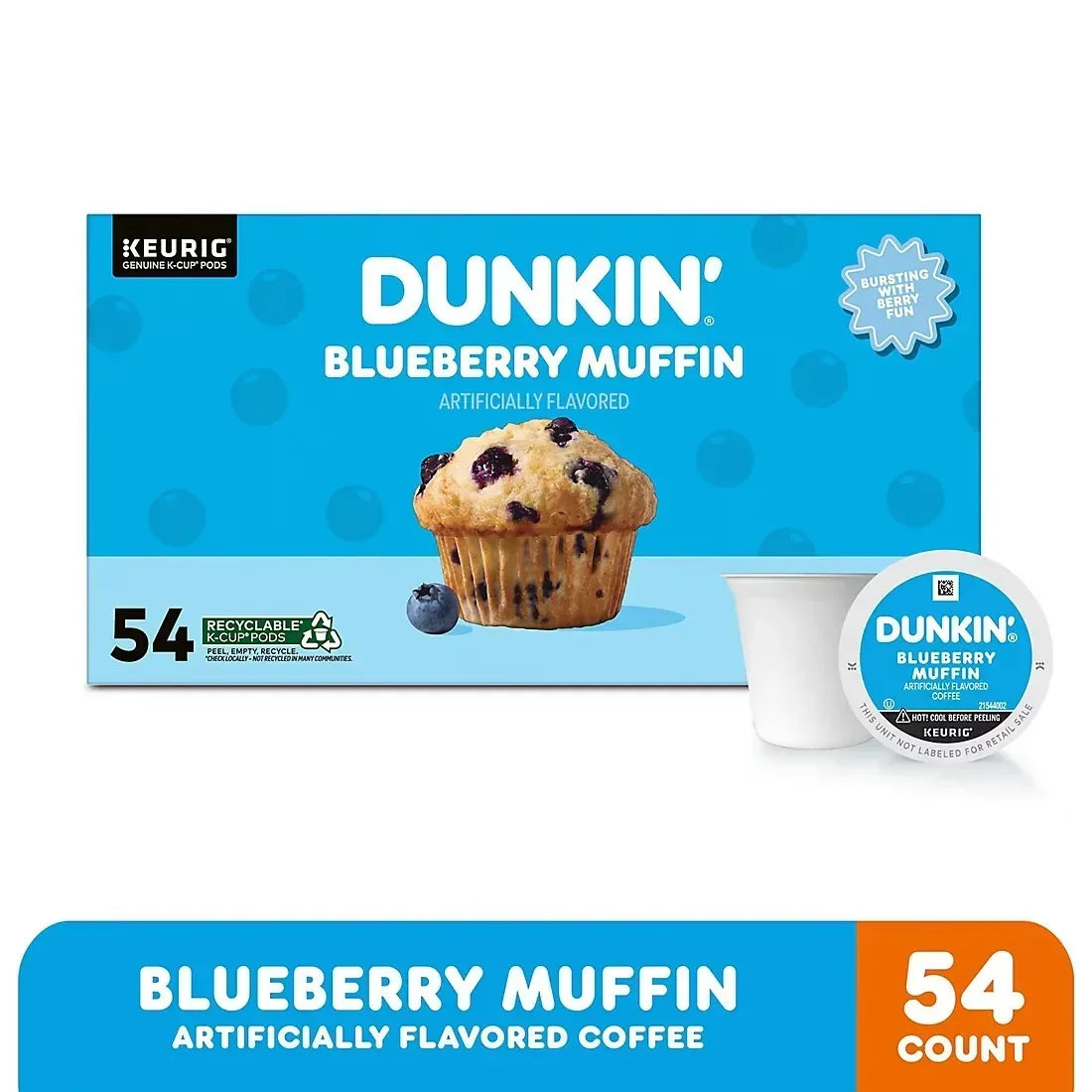 Dunkin' Blueberry Muffin Ground Coffee, Medium Roast, Keurig K-Cup Pods, 54 ct.