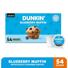 Ground coffee K-Cup pods box with single pod, Dunkin' Blueberry Muffin, 54 count
