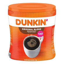 Dunkin' Original Blend medium roast ground coffee tub, orange lid and label