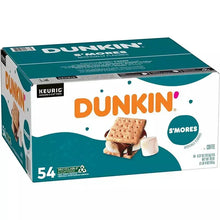 Dunkin' S'mores coffee K-Cup pod box, teal and white, 54 count, angled view