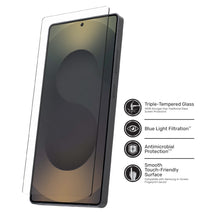 Clear tempered glass screen protector over smartphone display, rounded corners