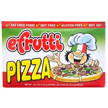 E.Frutti gummy pizza candy, 48-count box with chef and sliced pizza graphic