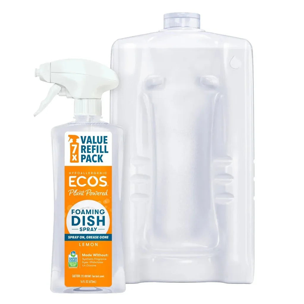 ECOS Foaming Dish Soap Spray, Lemon, 16 fl oz + 96 fl oz Refill - USA MEGA SHOP