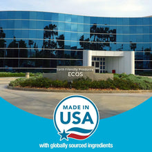 ECOS building exterior with Made in USA badge and globally sourced ingredients text