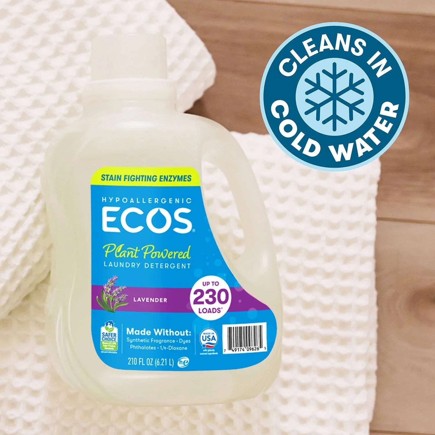 ECOS Hypoallergenic Liquid Laundry Detergent + Enzymes, Lavender Scent, 230 loads, 210 fl. oz. - USA MEGA SHOP