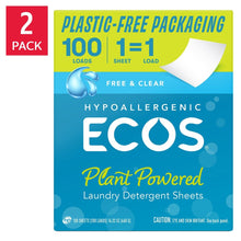 ECOS Plant Powered laundry detergent sheet box, Free & Clear hypoallergenic